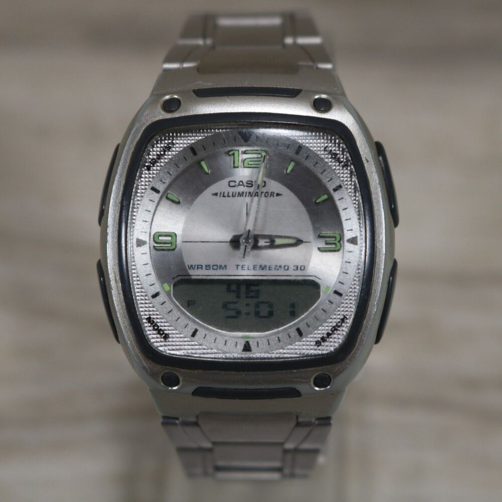 Casio Telememo Illuminator Men's Watch – Pre-Owned, New Battery, Square, Silver